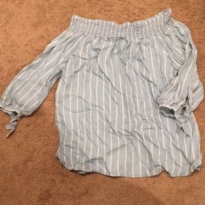 Off the shoulder stripped blue blouse